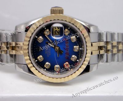 Replica Rolex Datejust 2-Tone Blue Face Ladies Watch 